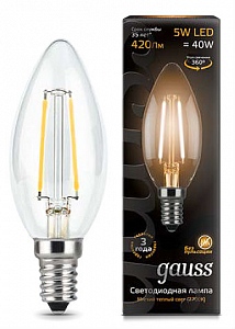 Лампа LED Filament Свеча E14 5W 420lm 2700К  Gauss